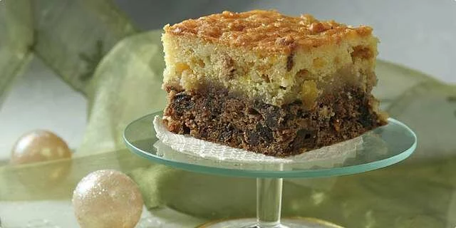 Black and white fruit cake
