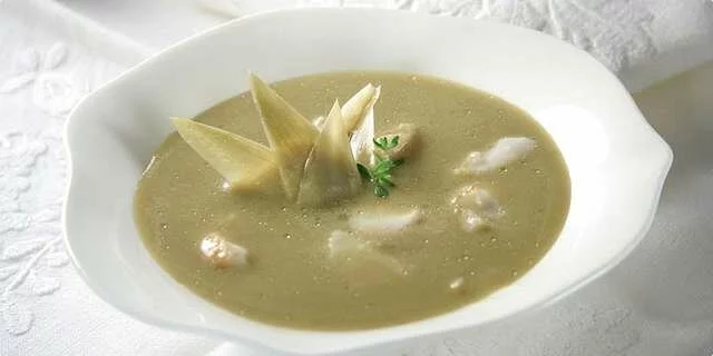 Artichoke soup with cod