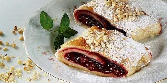 Strudel with cherry filling