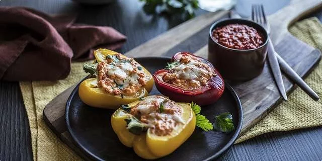 Stuffed peppers stuffed with cheese and ajvar