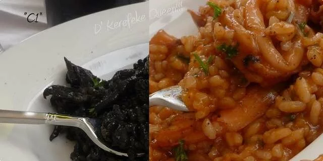 Black & Red Risotto (Ризотто D 'с каракатицей, кальмарами и креветками, ризотто Oliti C&C) ...